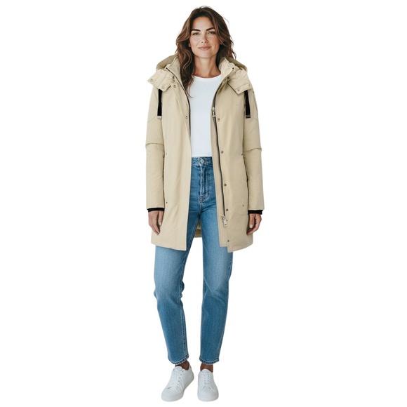 MOOSE KNUCKLES BEIGE SHEARLING TRIMMED DOWN PUFFER PARKA COAT - Picture 6 of 6